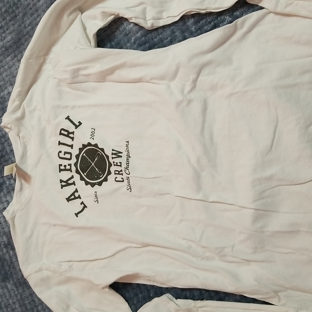 Lakegirl White cotton long sleeve tee